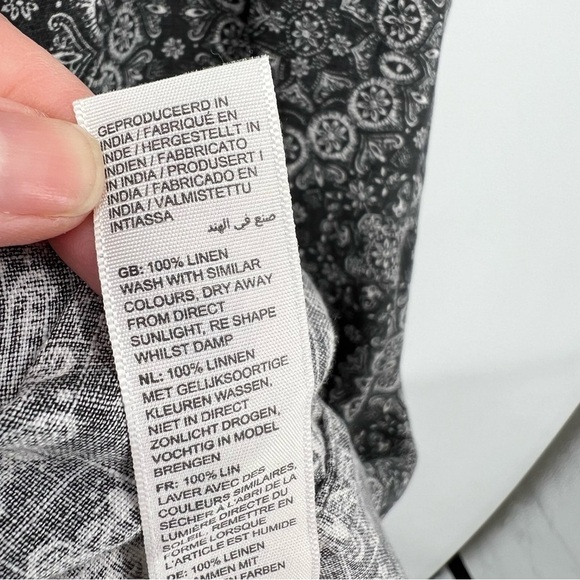 FAT FACE Lola Linear Batik 100% Linen Print Midi Dress Black UK 18 US 14 NEW - Picture 11 of 13